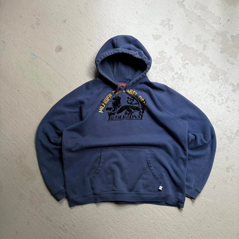 Tommy Hilfiger Y2K Men's XL Lion Heavyweight Blue Hoodie